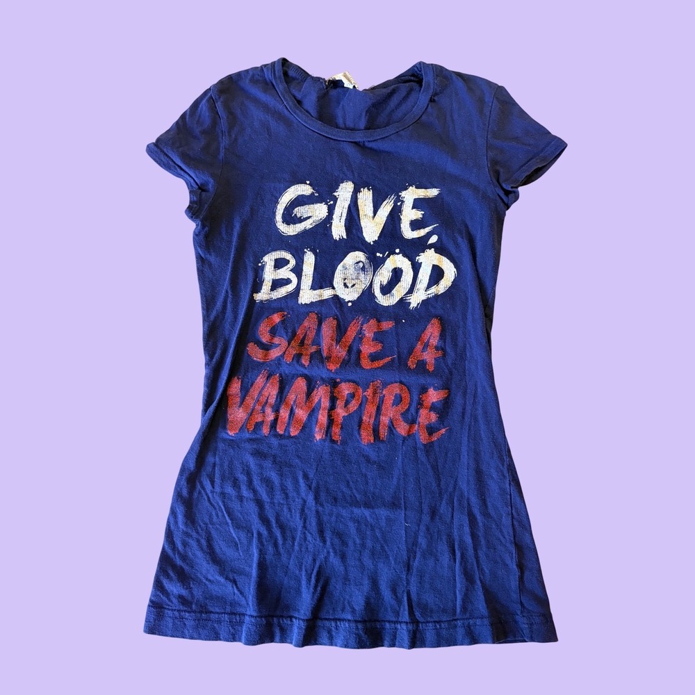 Y2K Love Rocks Give Blood Save A Vampire Graphic Fitted Tee Scene #17